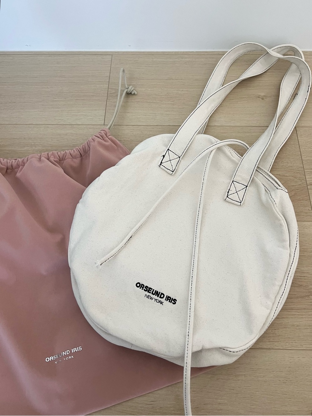 Orseund Iris Cream Round Canvas Tote with Dust Bag